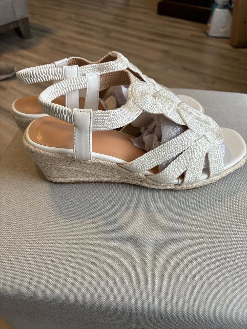 Women’s White Woven Espadrille Wedge Sandals